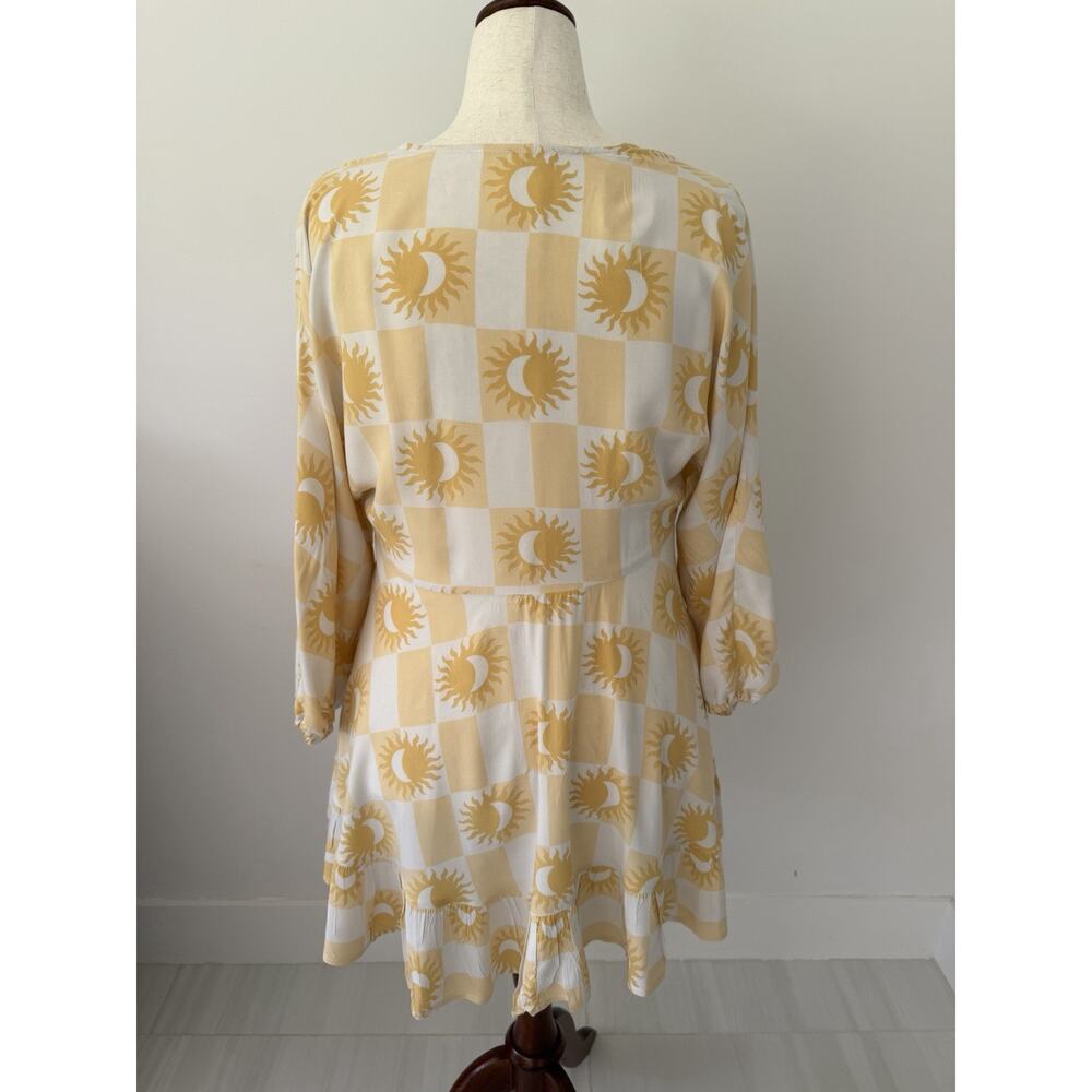 Label of Love Sun Moon Checker Tunic Dress L Yellow White Boho Celestial - Picture 7 of 11